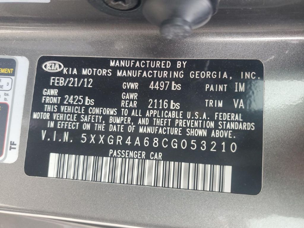 KIA OPTIMA 2012 KIA OPTIMA 5XXGR4A68CG053210