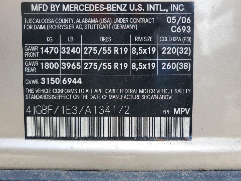 MERCEDES-BENZ GL 2007 MERCEDES-BENZ GL 4JGBF71E37A134172