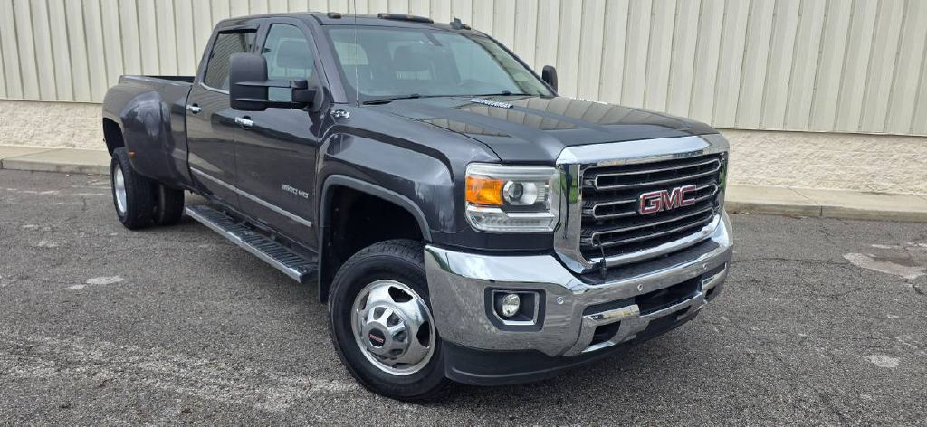Gray 2015 GMC Sierra 3500HD SLT Crew Cab 4WD Pickup Truck Four-Wheel Drive 6-Speed Automatic Overdrive
