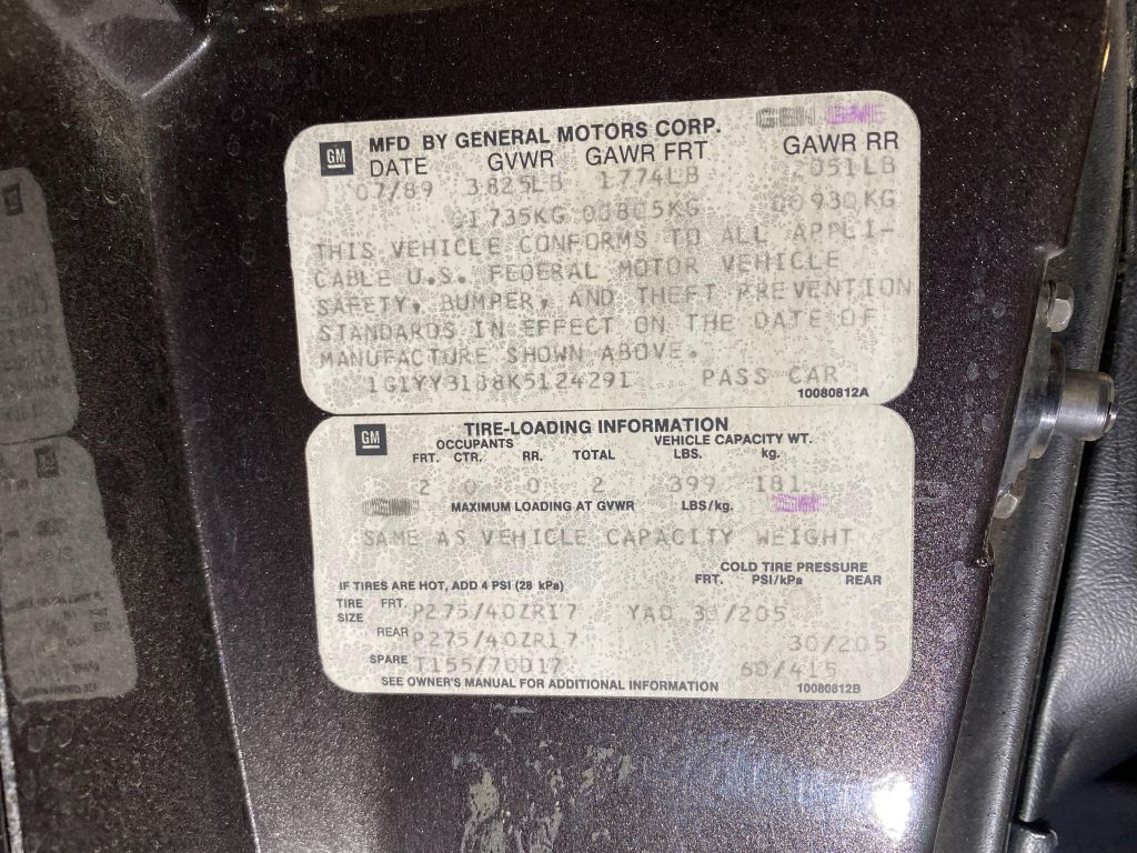 CHEVROLET CORVETTE 1989 CHEVROLET CORVETTE 1G1YY3188K5124291