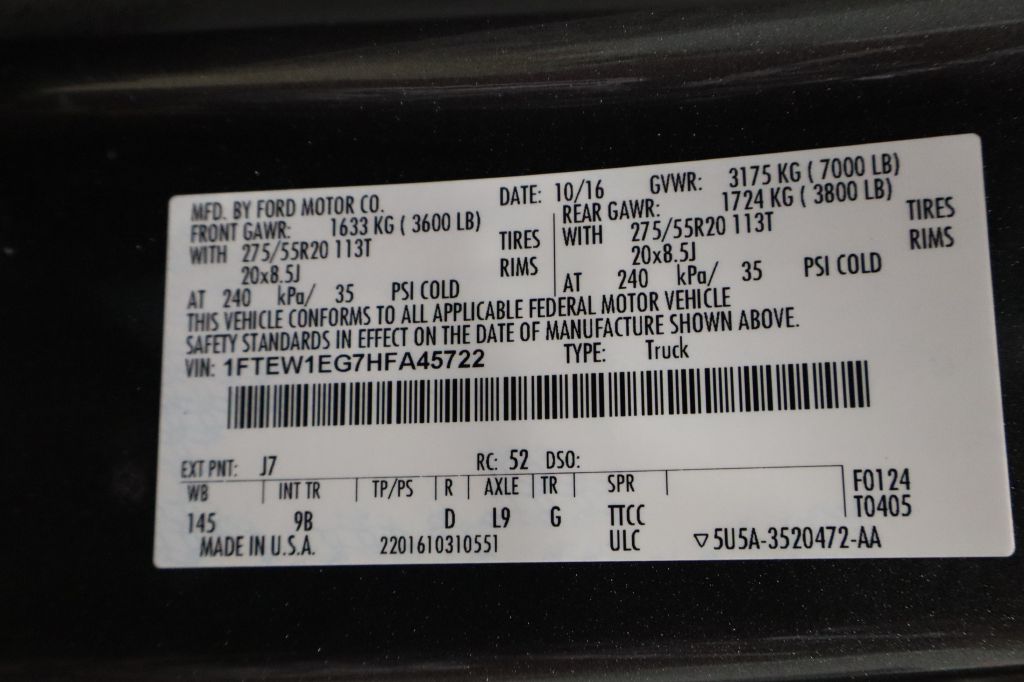 FORD F150 2017 FORD F150 1FTEW1EG7HFA45722