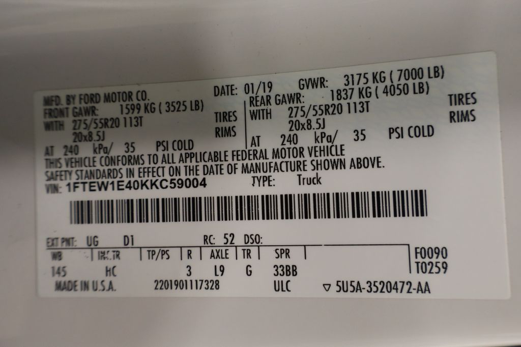 FORD F150 2019 FORD F150 1FTEW1E40KKC59004