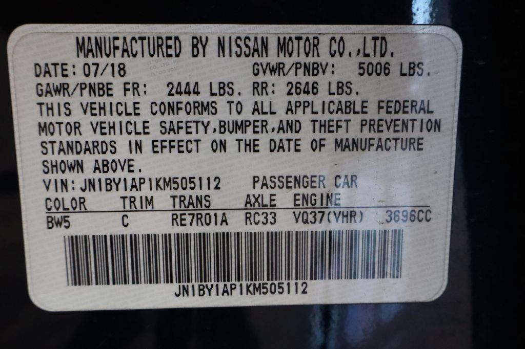 INFINITI Q70 2019 INFINITI Q70 JN1BY1AP1KM505112