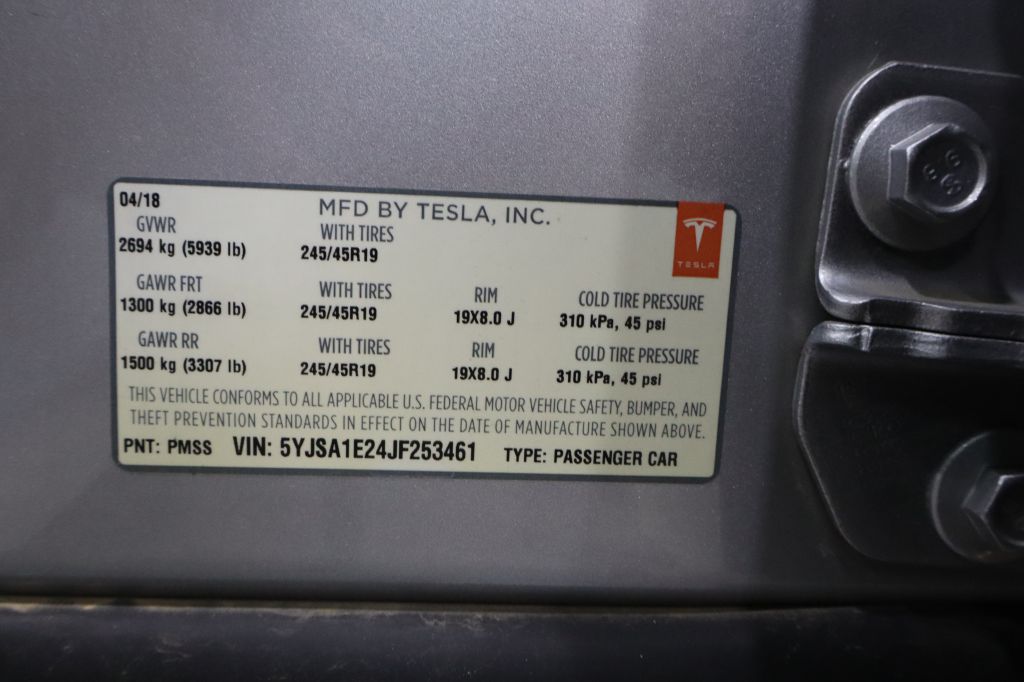 TESLA MODEL S 2018 TESLA MODEL S 5YJSA1E24JF253461