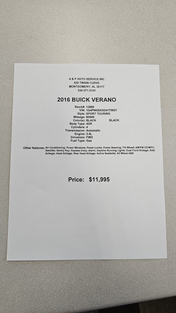 BUICK VERANO 2016 BUICK VERANO 1G4PW5SK3G4170621