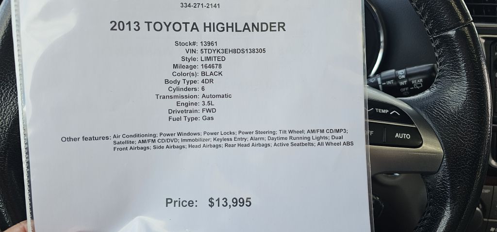 TOYOTA HIGHLANDER 2013 TOYOTA HIGHLANDER 5TDYK3EH8DS138305