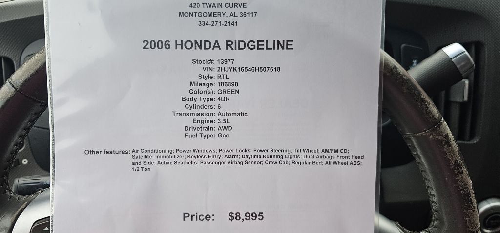 HONDA RIDGELINE 2006 HONDA RIDGELINE 2HJYK16546H507618