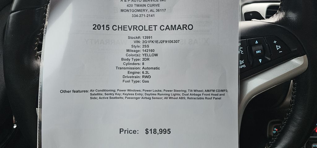 CHEVROLET CAMARO 2015 CHEVROLET CAMARO 2G1FK1EJ2F9106307