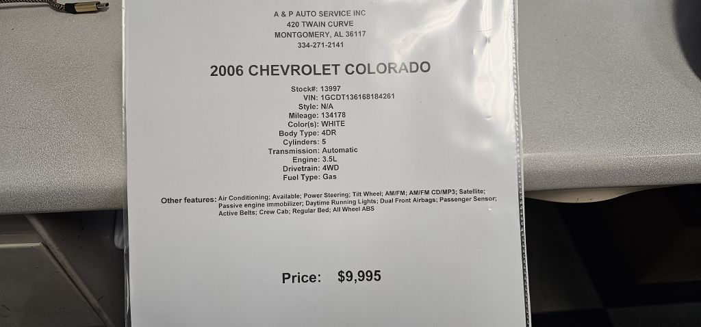 CHEVROLET COLORADO 2006 CHEVROLET COLORADO 1GCDT136168184261
