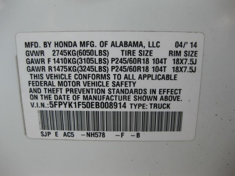 HONDA RIDGELINE 2014 HONDA RIDGELINE 5FPYK1F50EB008914