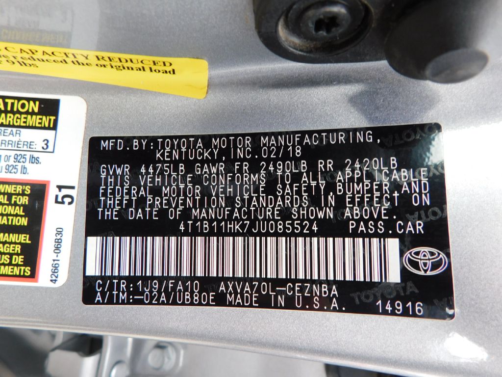 Used Car 2018 Toyota Camry  Le For Sale Under $15,000 In San Antonio, Texas