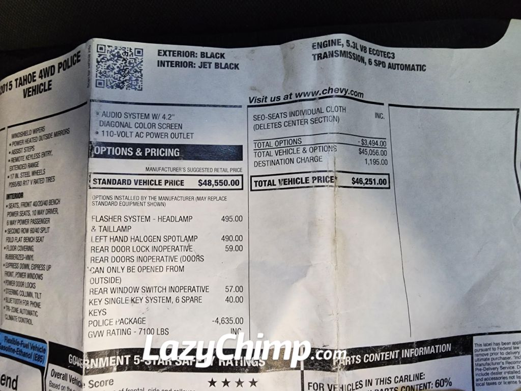 CHEVROLET TAHOE 2015 CHEVROLET TAHOE 1GNSK2EC6FR568119
