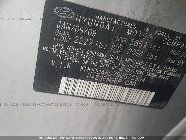 HYUNDAI ELANTRA 2009 HYUNDAI ELANTRA KMHDU46D79U675904