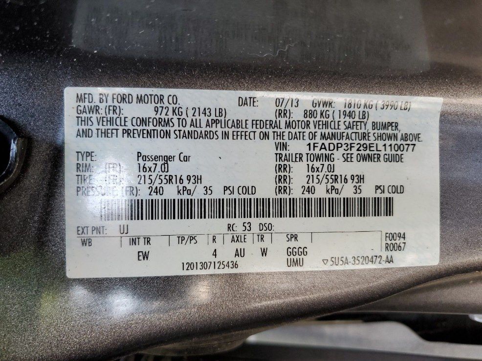 FORD FOCUS 2014 FORD FOCUS 1FADP3F29EL110077