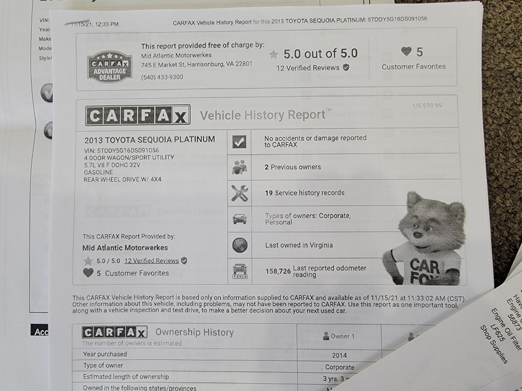 Image for 2013 Toyota SEQUOIA PLATINUM 4X4-DVD-Records!