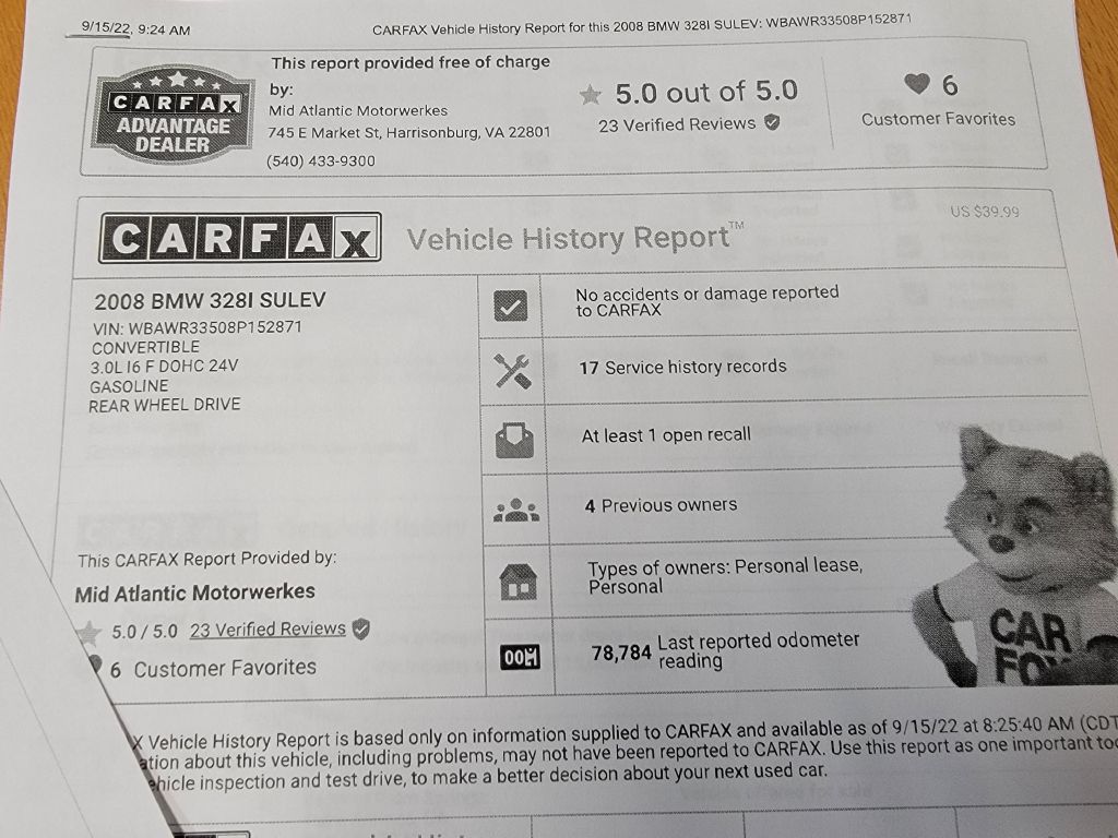 Image for 2008 BMW 328 CONVERTIBLE Sport Pkg - Service Records!