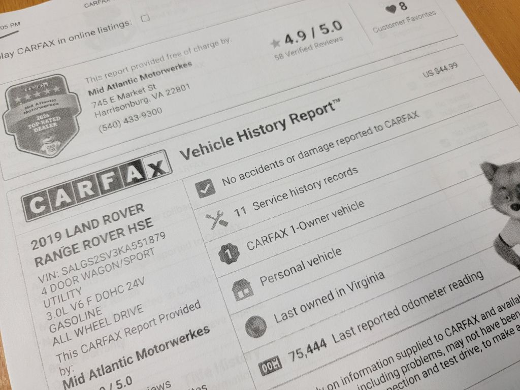 Image for 2019 Land Rover RANGE ROVER HSE 1 OWNER! Blind Spot-Loaded!