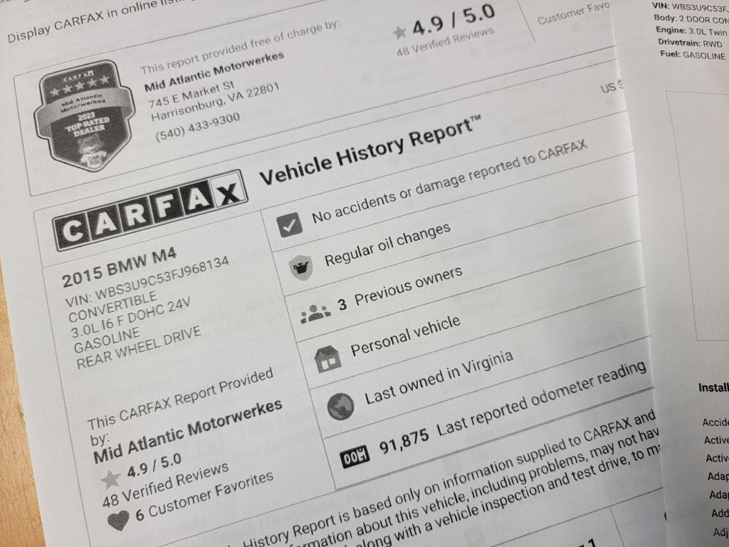 Image for 2015 BMW M4 CONVERTIBLE FULL Options! Michelins - Nice