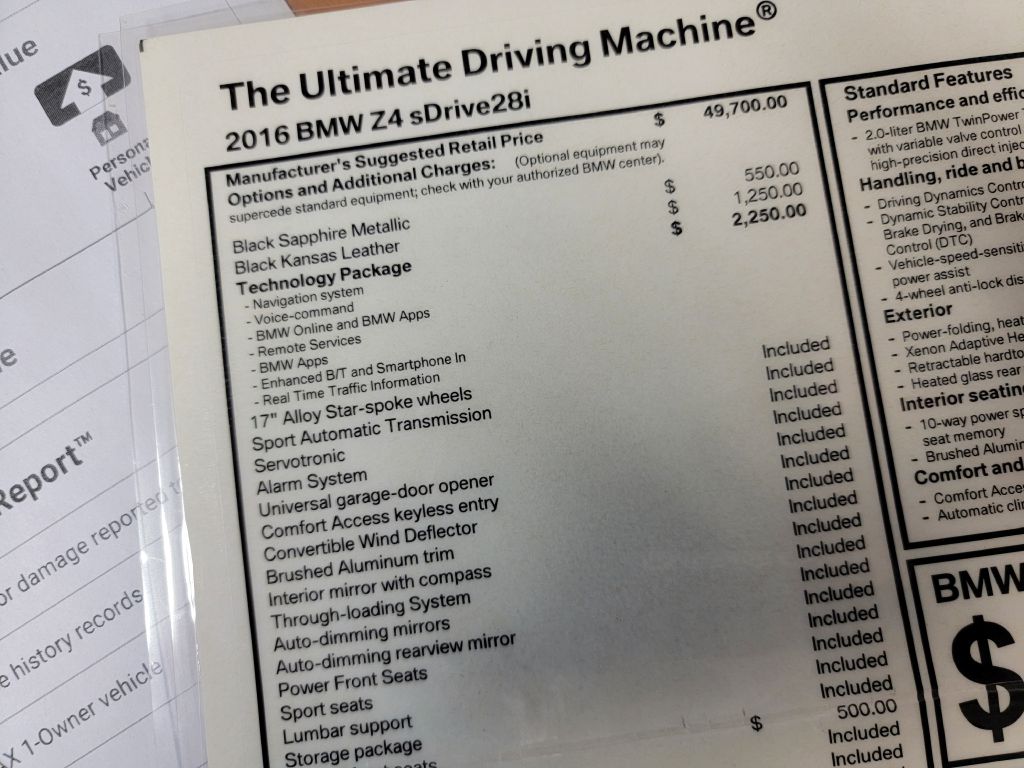 Image for 2016 BMW Z4 28I ROADSTER 1 Owner! Heated Seats-NAV!