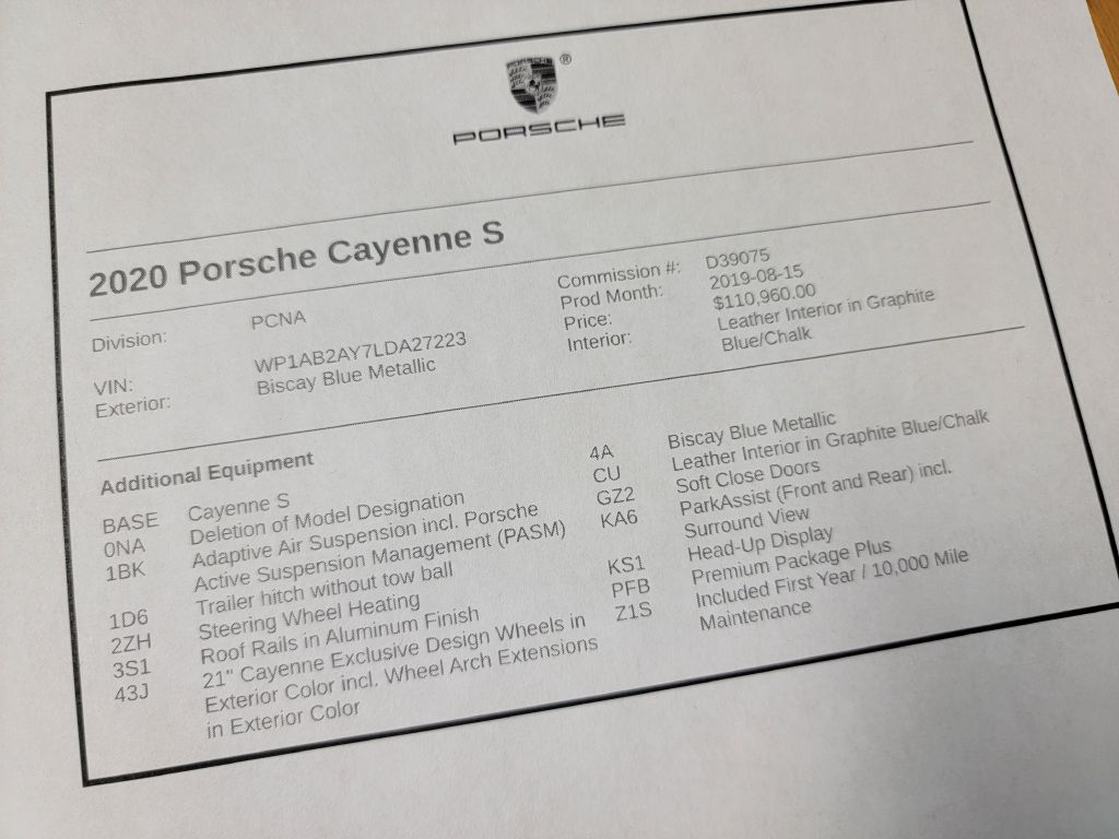 Image for 2020 Porsche CAYENNE S Launch Edition Biscay Blue