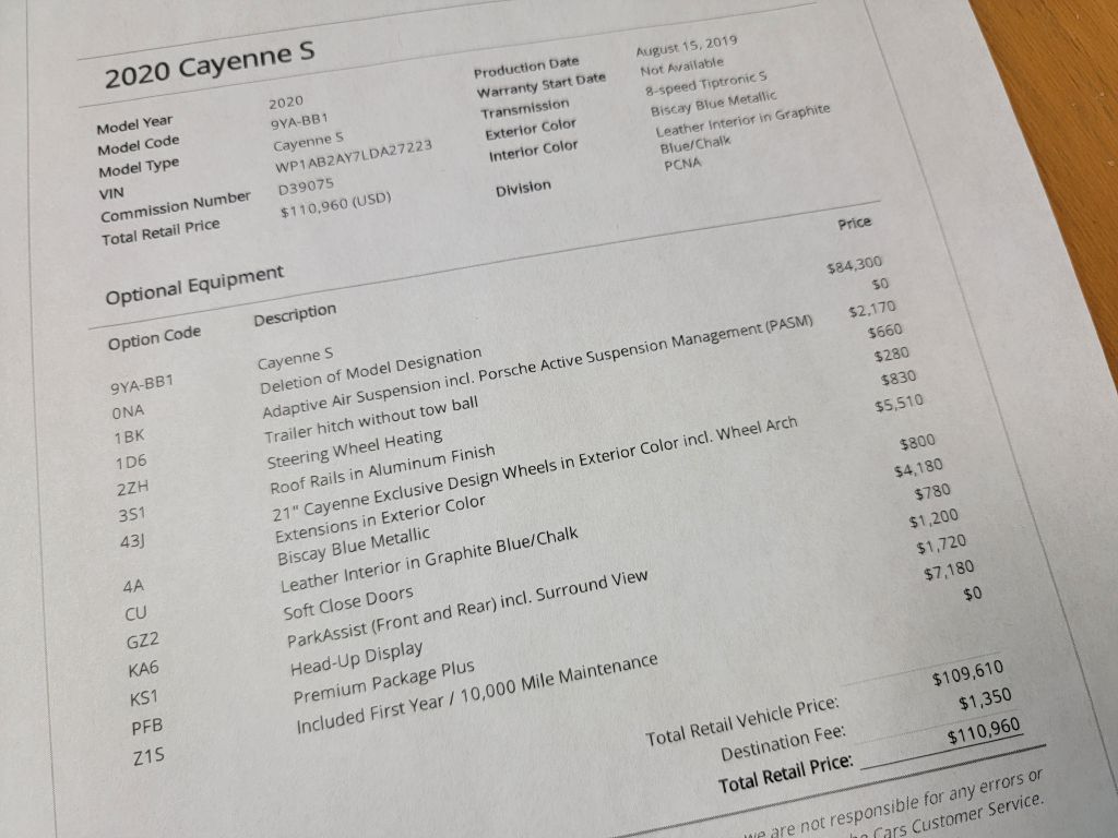 Image for 2020 Porsche CAYENNE S Launch Edition Biscay Blue