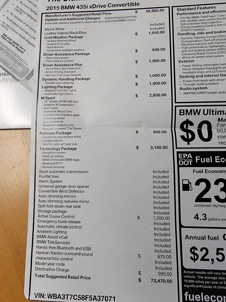 Image for 2015 BMW 435 XDRIVE CONV M Sport-$73k MSRP! LOADED!!