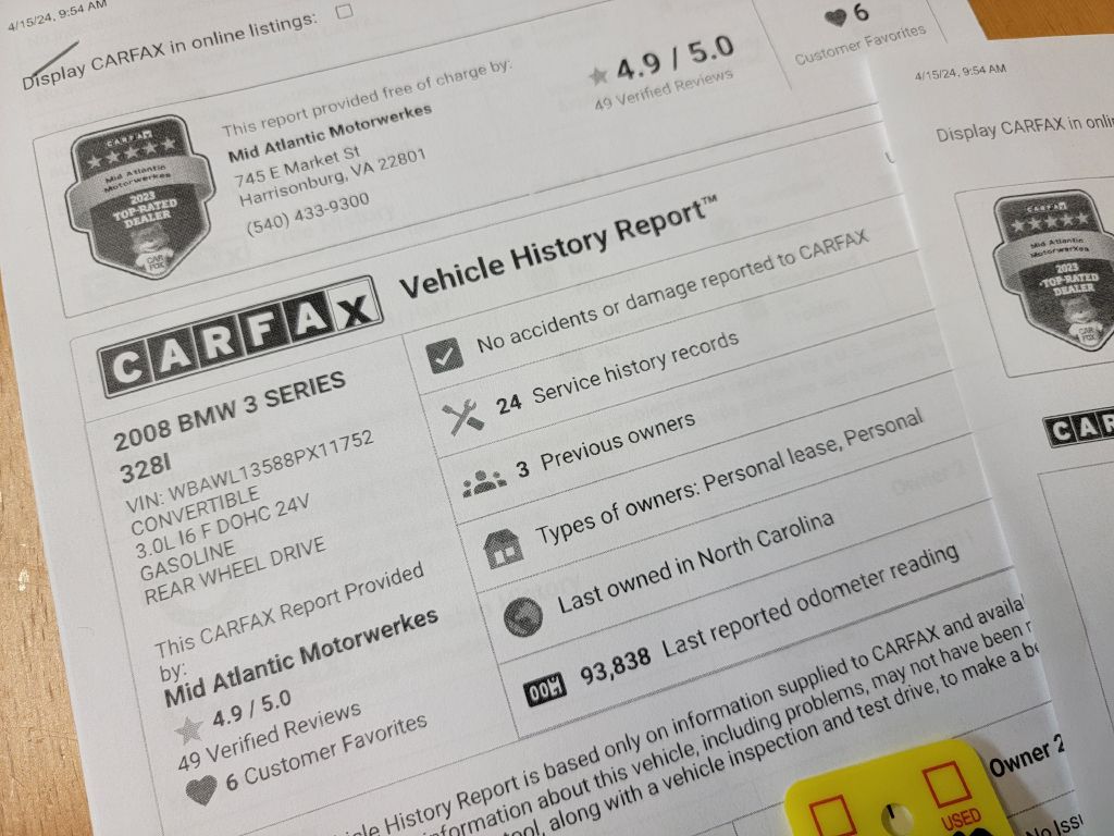 Image for 2008 BMW 328 CONVERTIBLE 6-Speed Manual - NC Owned