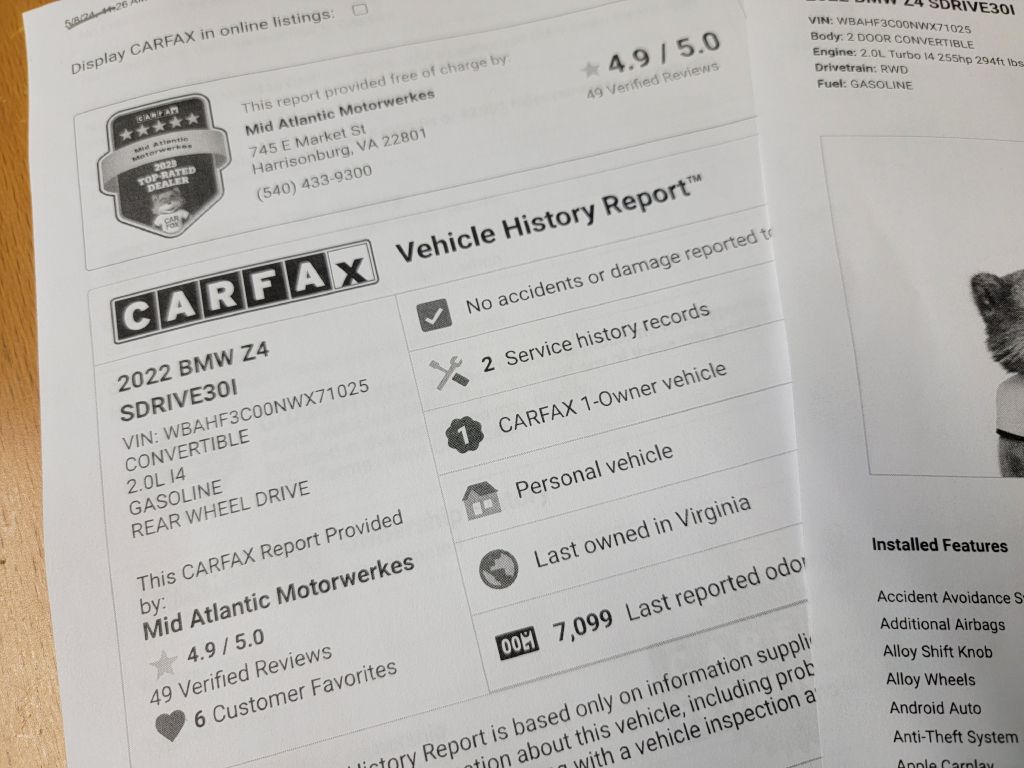 Image for 2022 BMW Z4 30I MSPORT PPF MINT Condition - Prem2 Pkg