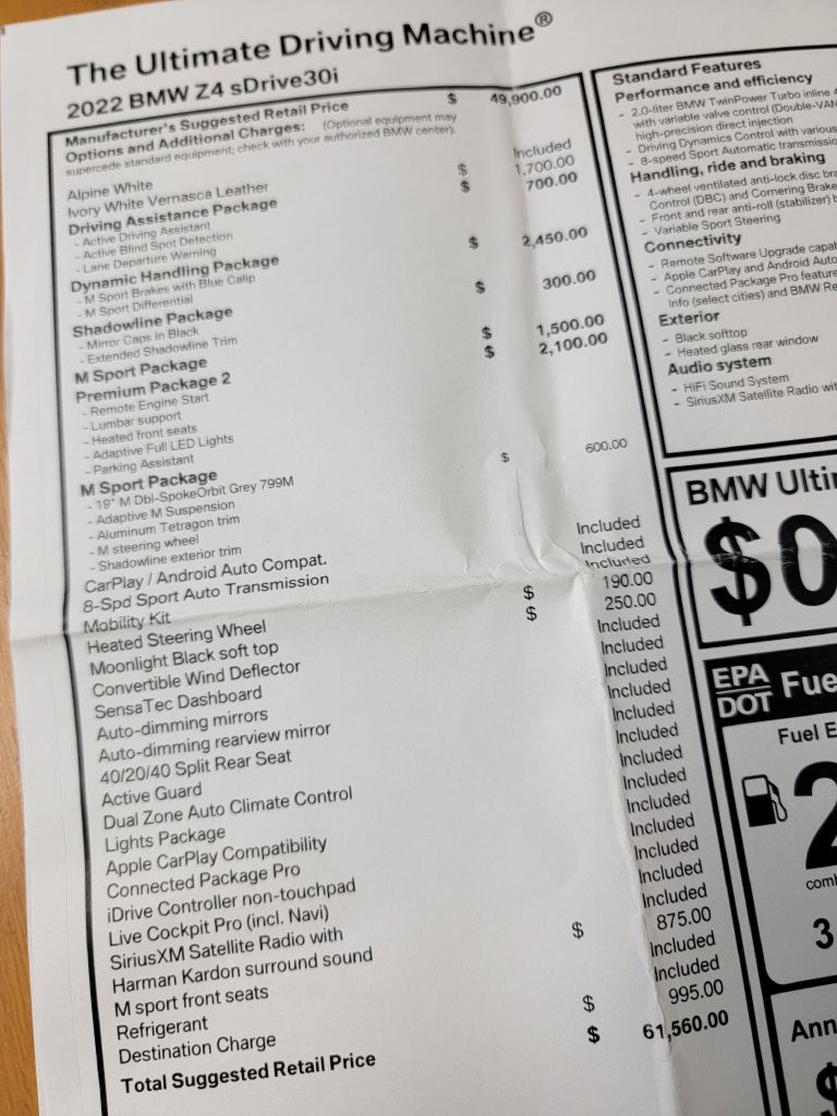 Image for 2022 BMW Z4 30I MSPORT PPF MINT Condition - Prem2 Pkg