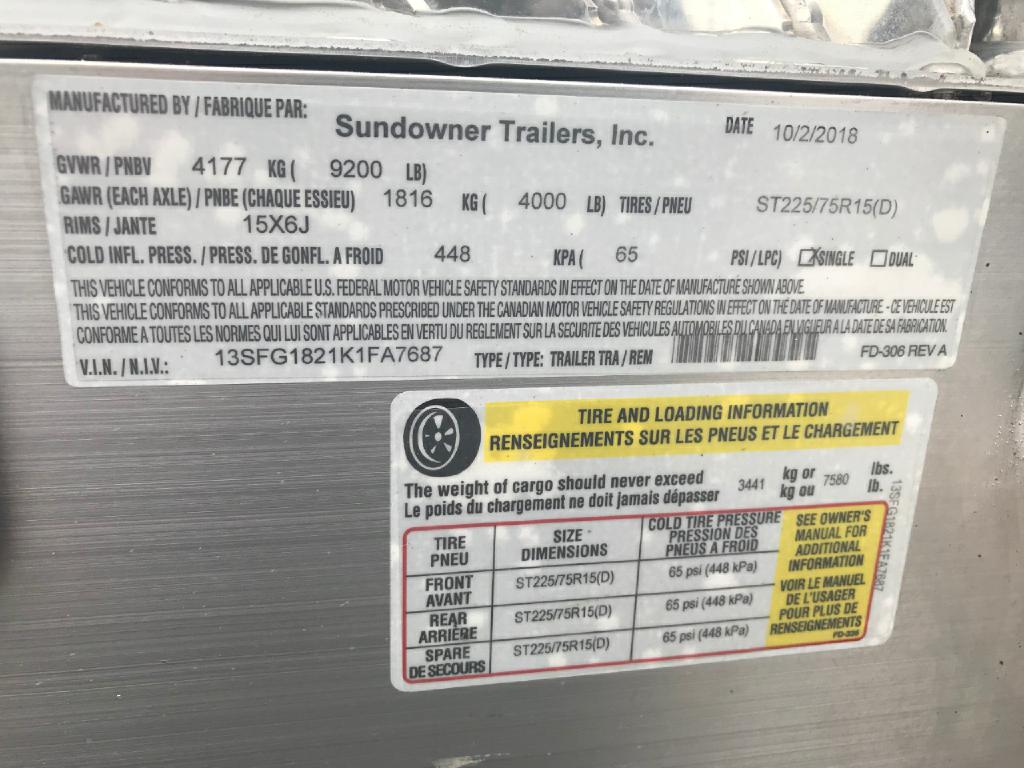 SUNDOWNER CAR HAULER 2020 SUNDOWNER CAR HAULER 13SFG1821K1FA7687