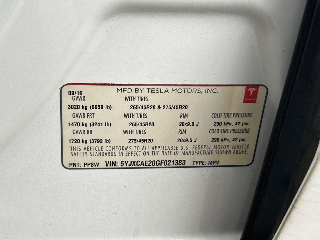 TESLA MODEL X 2016 TESLA MODEL X 5YJXCAE20GF021383