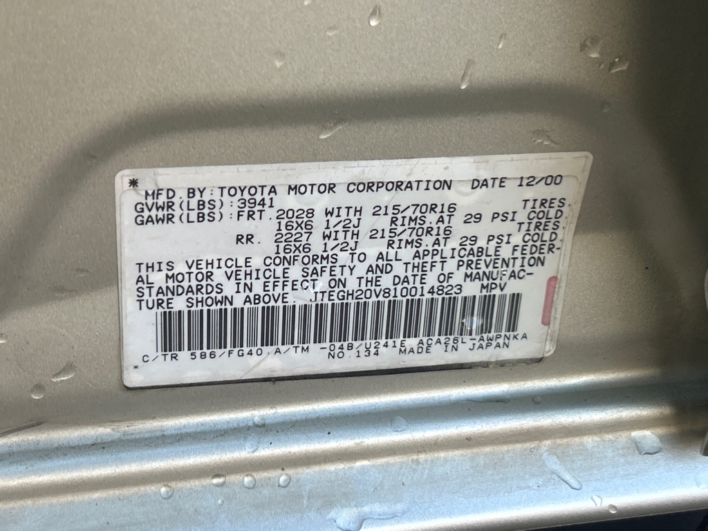 TOYOTA RAV4 2001 TOYOTA RAV4 JTEGH20V810014823