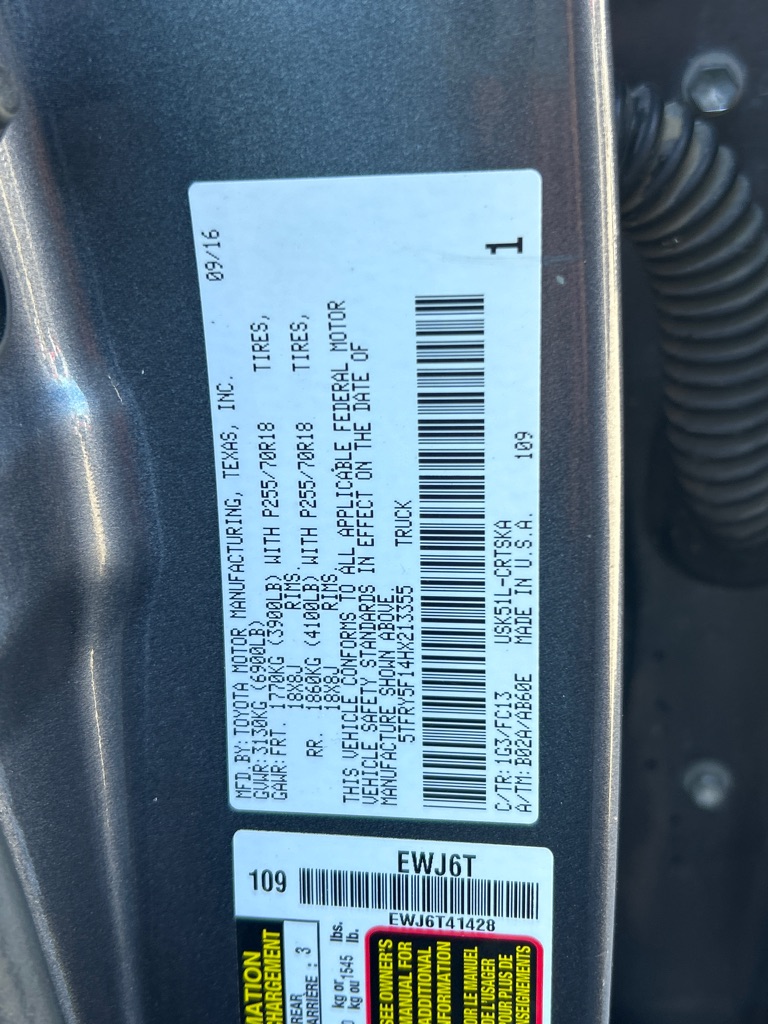 TOYOTA TUNDRA 2017 TOYOTA TUNDRA 5TFRY5F14HX213355