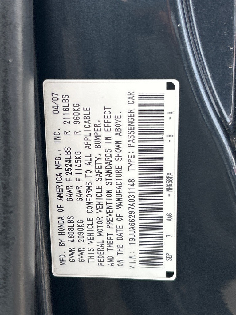 ACURA TL 2007 ACURA TL 19UUA66297A031148