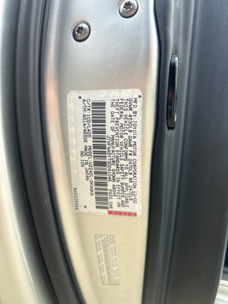 LEXUS SC 2003 LEXUS SC JTHFN48Y730041046