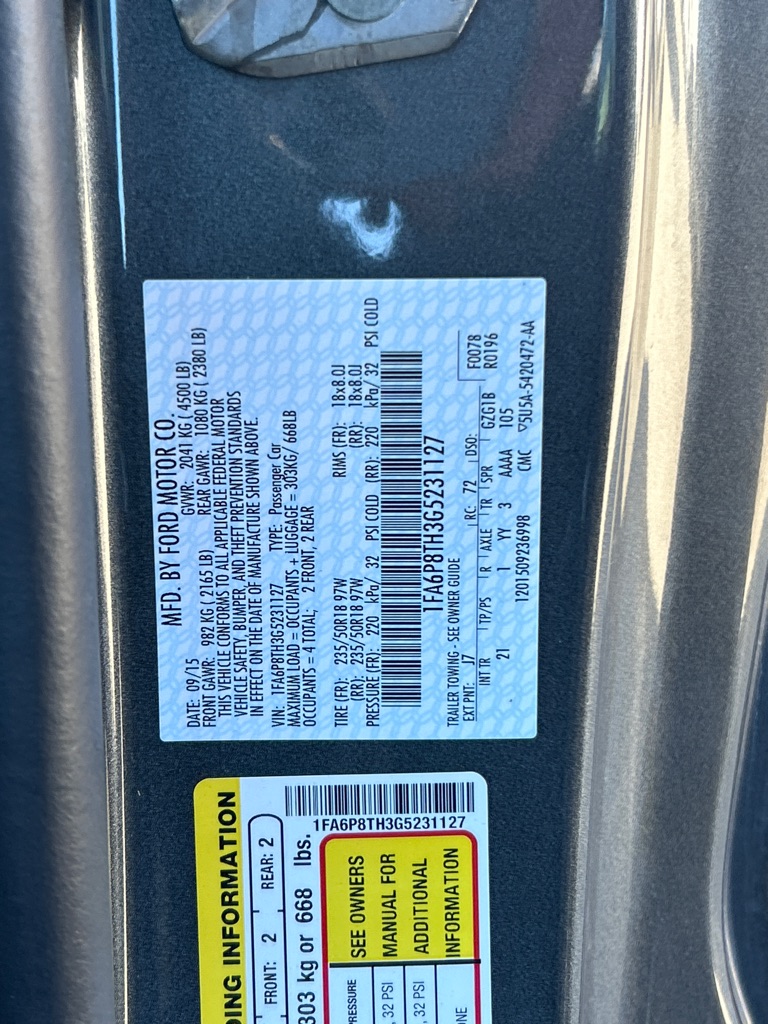 FORD MUSTANG 2016 FORD MUSTANG 1FA6P8TH3G5231127