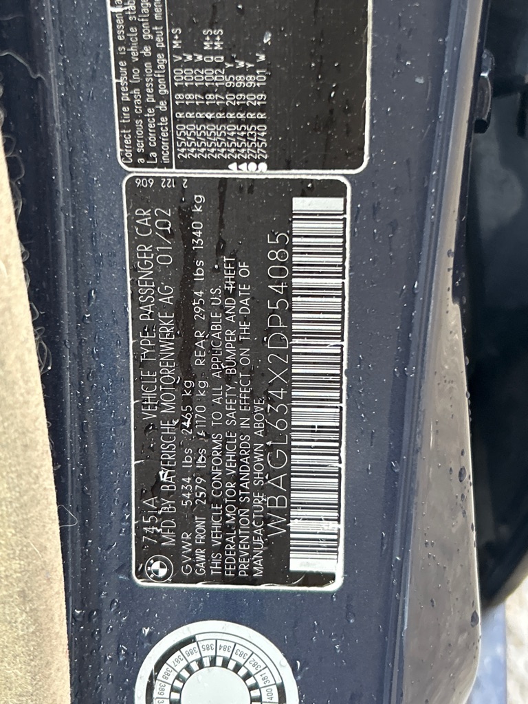 BMW 745 2002 BMW 745 WBAGL634X2DP54085